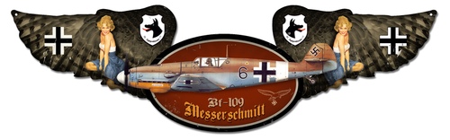 [RX1-13-08097] Messerschmitt Winged Oval Metal Sign 10X35