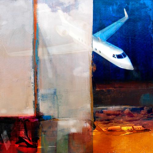 [RX1-13-13394] Martin Young Art Gulfstream 550 And Lear 55 Print 36X36