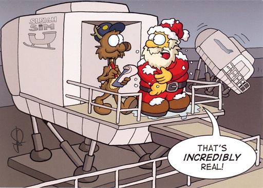 [RX1-13-17602] Santa At Sleigh Simulator Christmas Cards 10 Pack