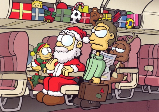 [RX1-13-17603] Santa Filling Overhead Bins Christmas Cards 10 Pack