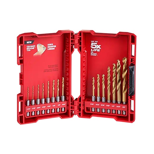 [RX1-12-05706] Milwaukee 15 Pc Shockwave Red Helix Titanium Drill Bit Set