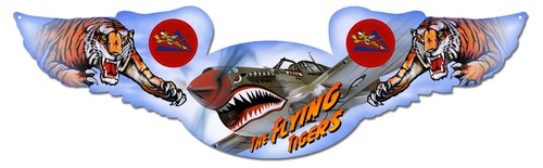 [RX1-13-08104] Flying Tigers Winged Oval Metal Sign 16X15