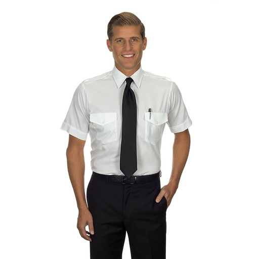 [RX1-14-02603] Aviator Pilot Shirt Men Short Sleeve 21 White