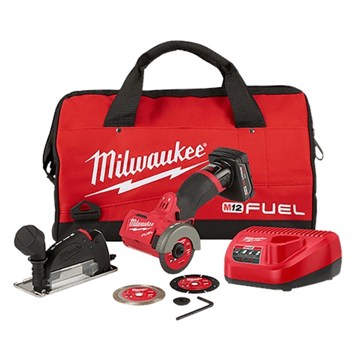 [RX1-12-05732] Milwaukee M12 Fuel 12-Volt 3 In. Lithium-Ion Brushless Cordless Cut Off Saw Kit With One 4.0 Ah Battery Charger And Bag