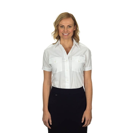 [RX1-14-00368] Aviator Pilot Shirt Women Short Sleeve 12 White