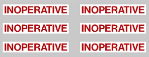 [RX1-09-03741] Inoperative Decal Red On White 1/4X1-3/4