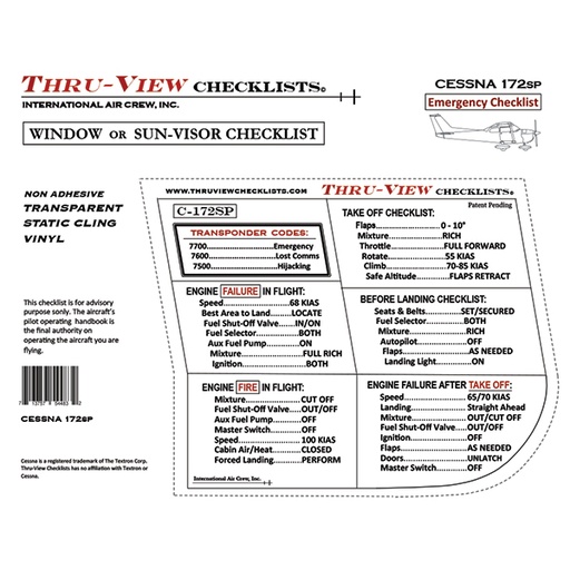 [RX1-13-21468] Thru-View Emergency Checklist - Cessna 172Sp