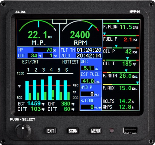 [RX1-10-07445] Electronics International MVP 50P Glass Panel Engine Monitor 7 Cylinder TSO