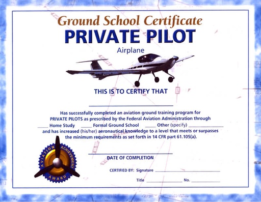 [RX1-13-02327] ASA Private Pilot Ground School Certificate (10 Pack)