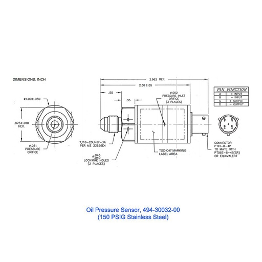 [RX1-11-20429] Garmin Oil Fuel Pressure Sensor 150Psig