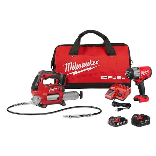 [RX1-12-06363] Milwaukee M18 Fuel 1/2 Htiw With Friction Ring & Grease Gun Combo Kit
