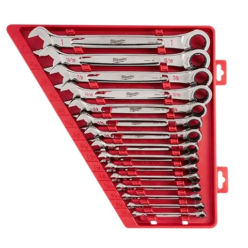 [RX1-12-06384] Milwaukee 15Pc Ratcheting Combination Wrench Set - Sae