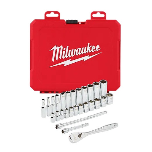 [RX1-12-06389] Milwaukee 1/4 Drive 28Pc Ratchet & Socket Set - Metric