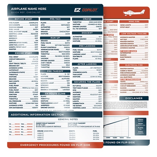 [RX1-13-24613] EZ Co Pilot Piper Warrior III Checklist