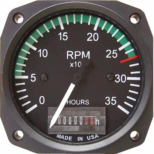 [RX1-10-01221] UMA 3-1/8 Electric Tachometer 0-3500 RPM With Sender 6 TSO Black And White Dial
