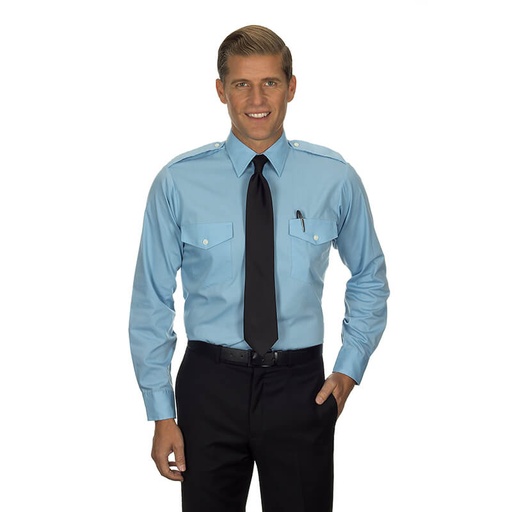 [RX1-14-03445] Aviator Pilot Shirt Men Blue Long Sleeve 16.5 30/31