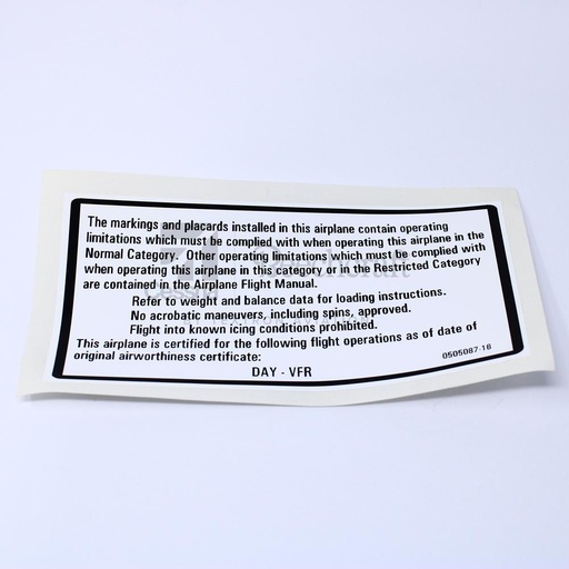 [RX5-0505087-16] PLACARD-OPER LIMIT.