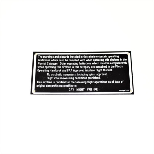 [RX5-0505087-24] PLACARD-OPER LIMIT