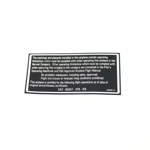 [RX5-0505087-41] PLACARD OPERATIONAL LIMITS