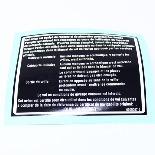 [RX5-0505087-5] PLACARD-OPER LIMIT