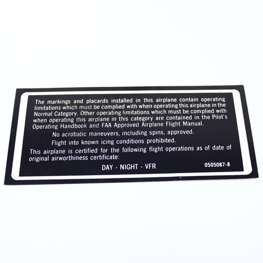 [RX5-0505087-8] PLACARD-OPER LIMIT
