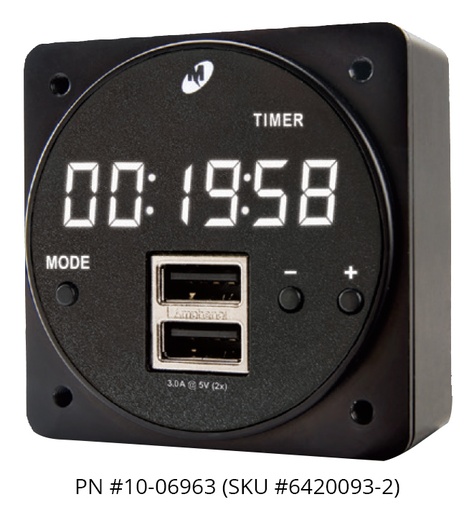 [RX1-10-06963] Mid-Continent Instruments and Avionics CHRONOS Digital Clock 6420093-2 Dual USB