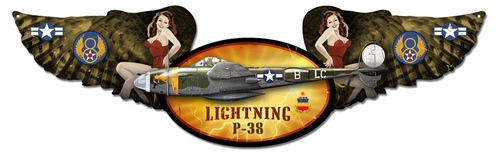 [RX1-13-08095] Lightning Winged Oval Metal Sign 35X10
