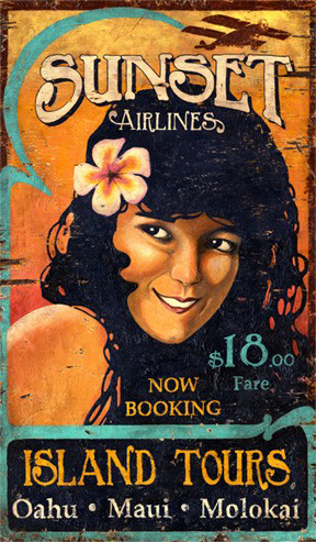 [RX1-13-17582] Sunset Airlines Wood Sign 20X32