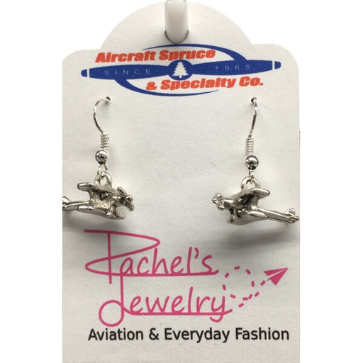 [RX1-14-03310] 3D HANGING BIPLANE EARRINGS - SILVER