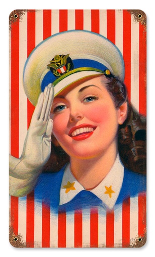 [RX1-13-08266] Salute Girl Metal Sign 8X14