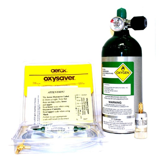 [RX1-13-18899] Aerox Aviation Oxygen System 2C 2 User 9 Cu Ft Cylinder