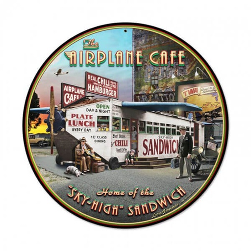 [RX1-13-22015] Airplane Cafe Metal Sign 14 Rnd