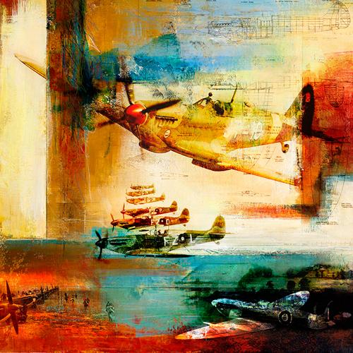 [RX1-13-13401] Martin Young Art Supermarine Spitfire Print 30X30