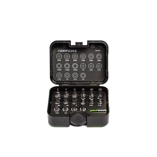[RX1-12-06606] GRIPEDGE - 16-Pc 3/8 Drive Short Metric & SAE Hex Driver Set