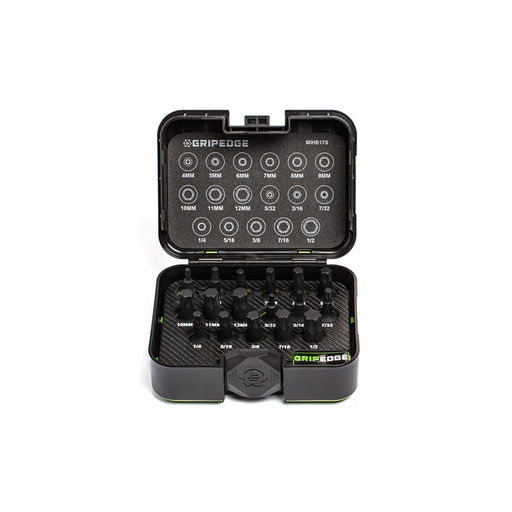 [RX1-12-06615] Grip Edge Tools - 17-Pc Master 3/8 Dr Impact RPT Hex Driver Set
