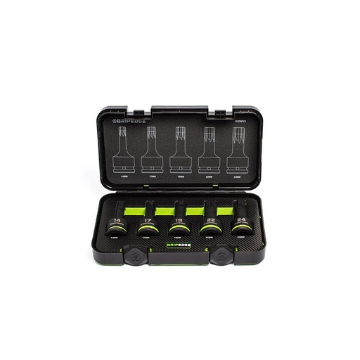 [RX1-12-06619] Grip Edge Tools - 5-Pc 3/4 Dr Metric Impact RPT Hex Driver Set
