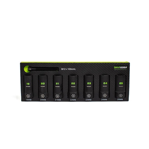 [RX1-12-06640] Grip Edge Tools - 7-Pc 1/2 Drive Metric Deep Socket Extractor Set
