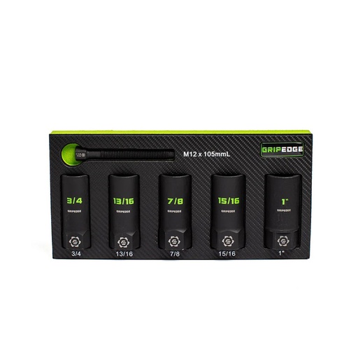 [RX1-12-06641] Grip Edge Tools - 5-Pc 1/2 Drive SAE Deep Socket Extractor Set