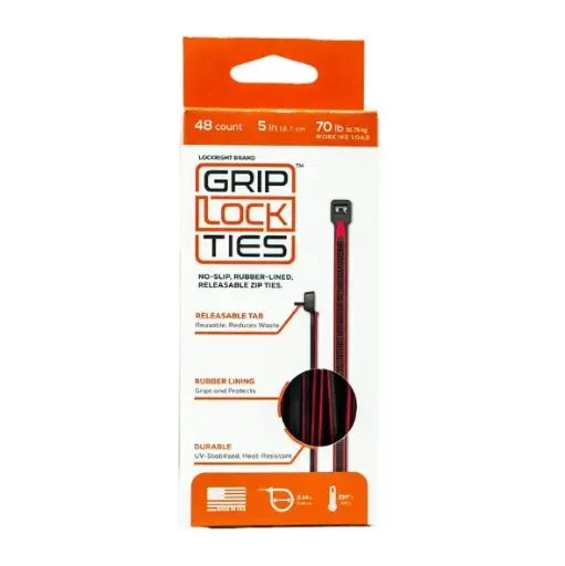 [RX1-11-20827] GripLockTies - Releasable 5" Black Nylon - Red Rubber - Box Of 48