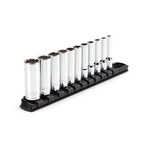 [RX1-12-06748] TEKTON - 1/4 Inch Drive Deep 12-Point Socket Set With Rail 11-Piece (5/32-9/16 In.) SHD90107