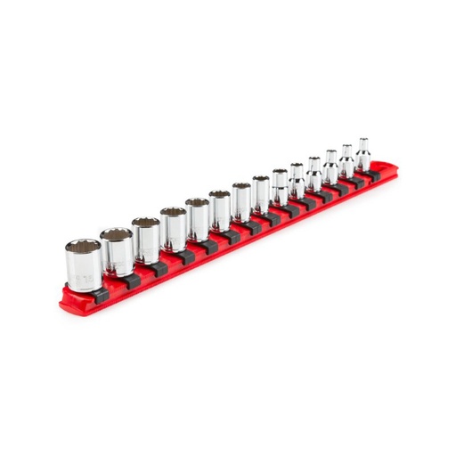 [RX1-12-06751] TEKTON - 1/4 Inch Drive 12-Point Socket Set With Rail 14-Piece (4-15 Mm) SHD90112