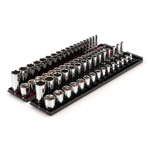[RX1-12-06762] TEKTON - 3/8 Inch Drive 12-Point Socket Set With Rails And Tray 30-Piece (1/4-1 In.) SHD91210
