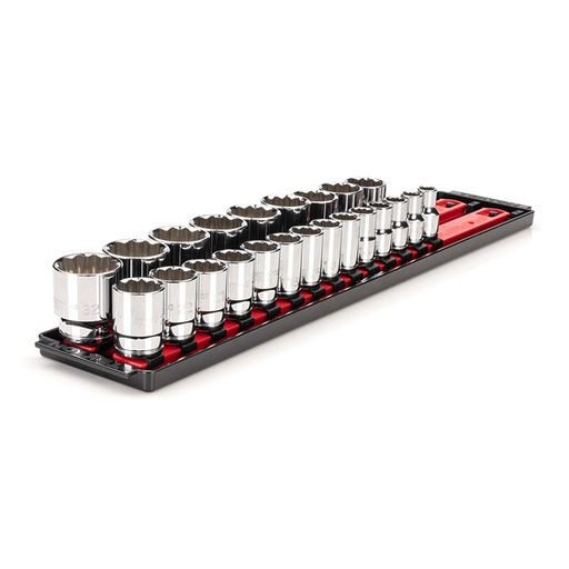 [RX1-12-06764] TEKTON - 1/2 Inch Drive 12-Point Socket Set With Rails And Tray 23-Piece (10-32 Mm) SHD92120