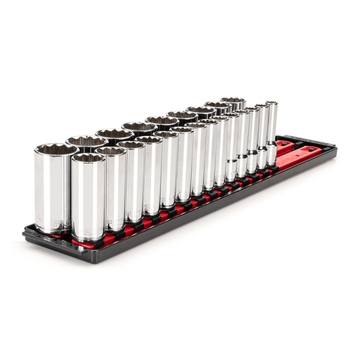 [RX1-12-06765] TEKTON - 1/2 Inch Drive Deep 12-Point Socket Set With Rails And Tray 23-Piece (10-32 Mm) SHD92121