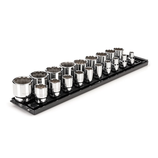 [RX1-12-06766] TEKTON - 1/2 Inch Drive 12-Point Socket Set With Rails And Tray 19-Piece (3/8 - 1-1/2 In.) SHD92126