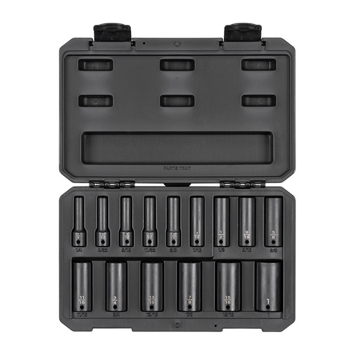 [RX1-12-06770] TEKTON - 3/8 Inch Drive Deep 12-Point Impact Socket Set With Case 15-Piece (1/4-1 In.) SID91305