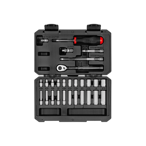 [RX1-12-06772] TEKTON - 1/4 Inch Drive 6-Point Socket And Ratchet Set With Case 28-Piece (5/32-9/16 In.) SKT05102