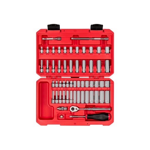 [RX1-12-06774] TEKTON - 1/4 Inch Drive 12-Point Socket And Ratchet Set With Case 56-Piece (5/32-9/16 In. 4-15 Mm) SKT05304