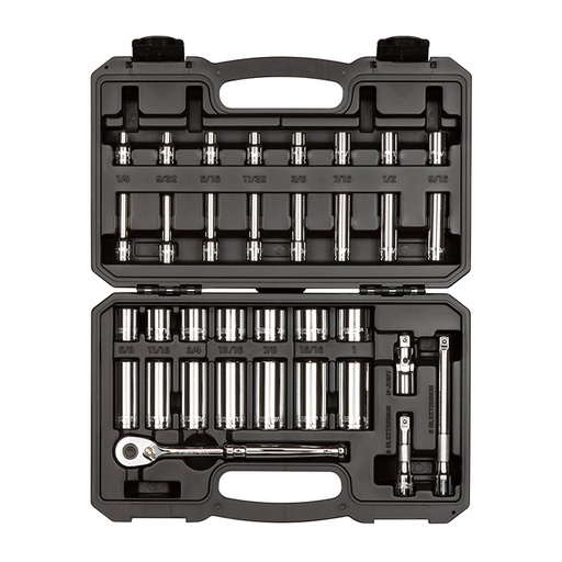 [RX1-12-06775] TEKTON - 3/8 Inch Drive 6-Point Socket And Ratchet Set With Case 34-Piece (1/4-1 In.) SKT15101