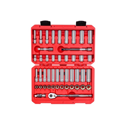[RX1-12-06776] TEKTON - 3/8 Inch Drive 12-Point Socket And Ratchet Set With Case 46-Piece (5/16-3/4 In. 8-19 Mm) SKT15302